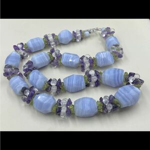 Sterling silver Ross Simons blue lace agate amethyst peridot necklace
